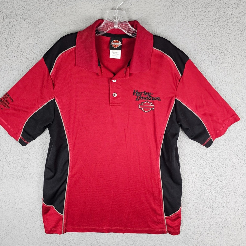 Harley Davidson Polo Shirt Mens Large Red Black Bruce Rossmeyer's Daytona Beach